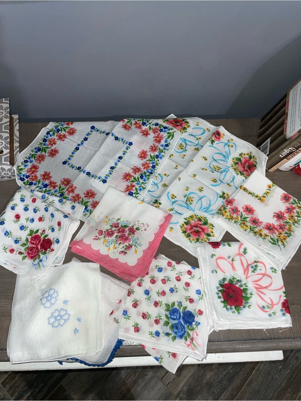 Vintage lot 15 Floral Cotton Handkerchiefs Assorted Colors 12” square